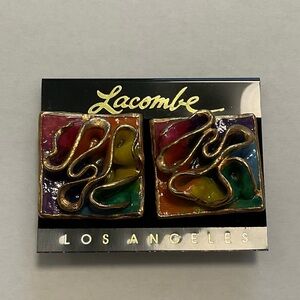 Lacombe Los Angeles Square Abstract Modern Art Deco Clip On Earrings Vintage